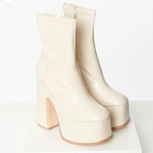 Bone Platform Heeled Ankle Booties